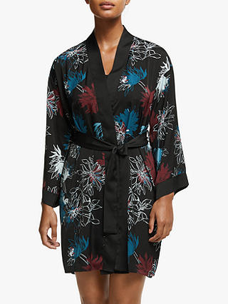 John Lewis & Partners Gaynor Satin Kimono, Black/Multi