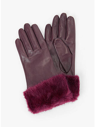 John Lewis & Partners Faux Fur Trim Leather Gloves