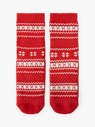 John Lewis & Partners Girls' Christmas Fair Isle Slipper Socks, Red