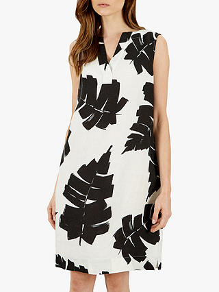 Jaeger Palm Print Linen Dress, Black/White
