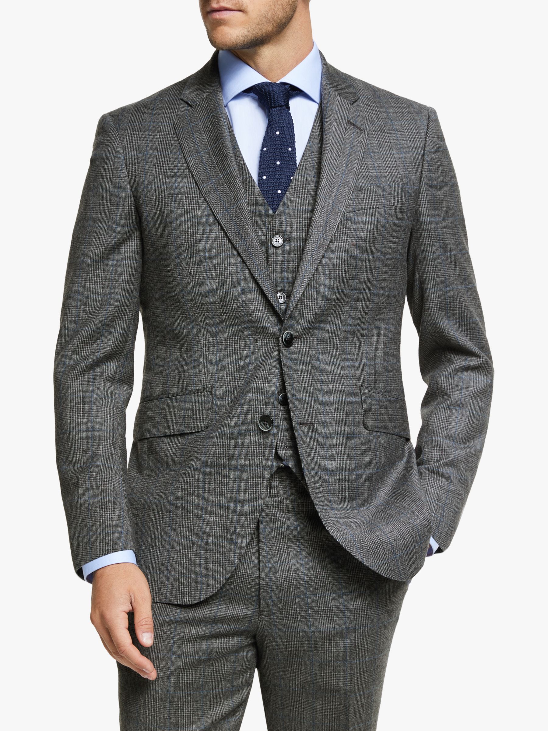 Hackett London Chelsea Prince of Wales Check Tailored Suit Jacket, Grey/Blue