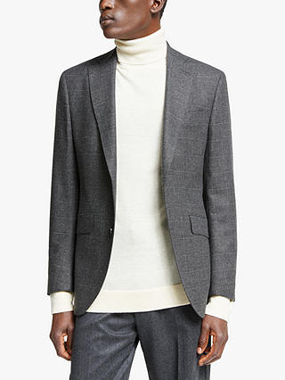Hackett London Windowpane Check Tailored Suit Jacket, Grey