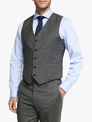 Hackett London Chelsea Prince of Wales Check Tailored Waistcoat, Grey/Blue