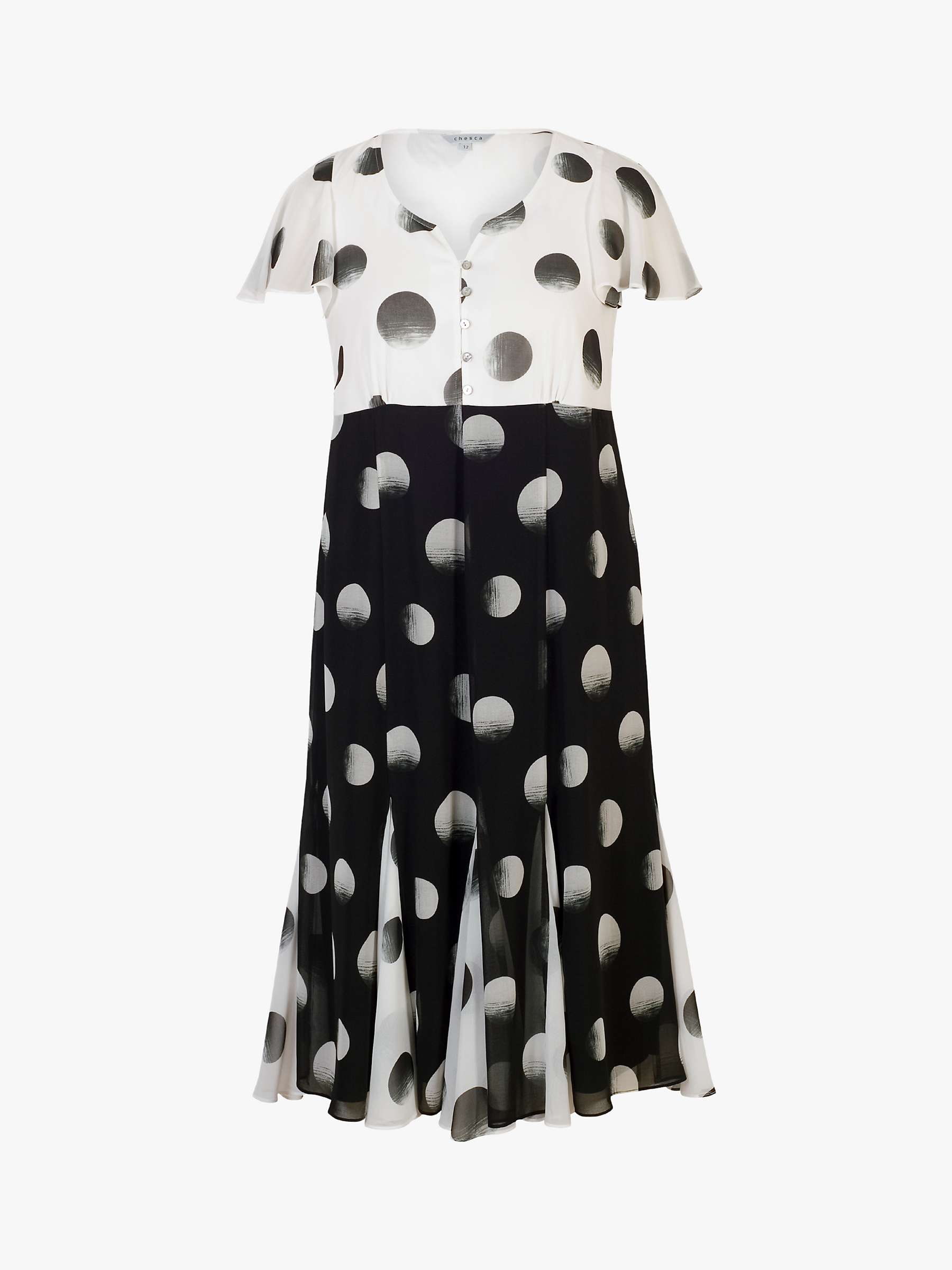 Buy chesca Button Pleat Hem Spot Dress, Black/Ivory Online at johnlewis.com