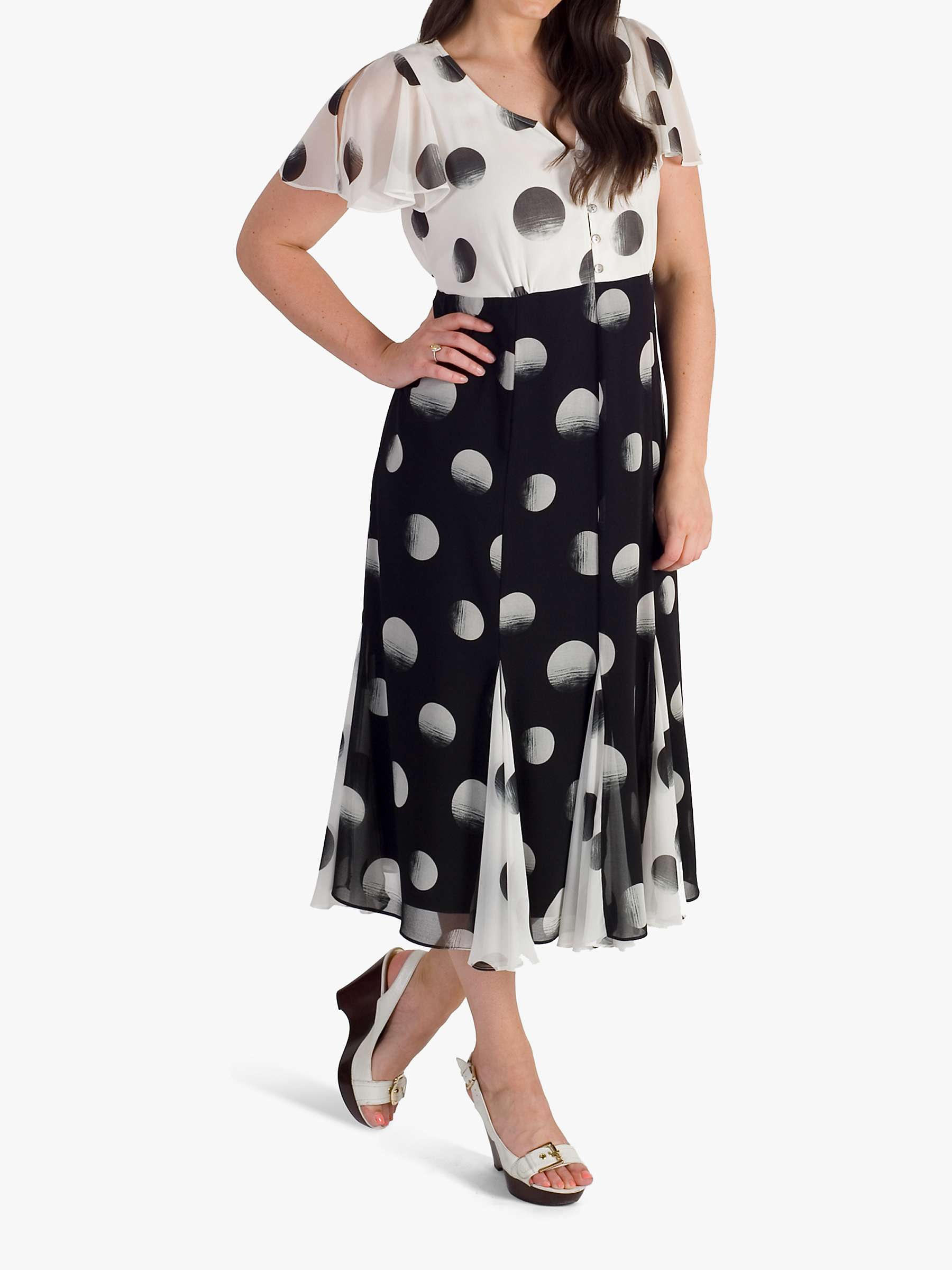 Buy chesca Button Pleat Hem Spot Dress, Black/Ivory Online at johnlewis.com