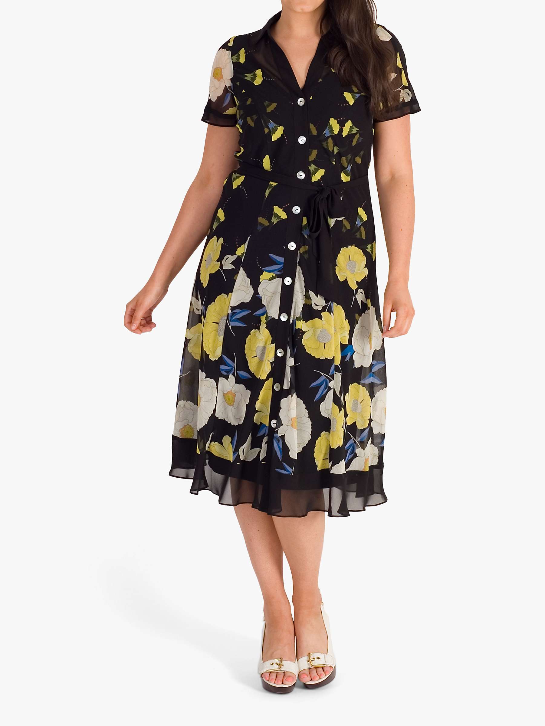 Buy chesca Floral Poppy Border Shirt Dress, Black/Yellow Online at johnlewis.com