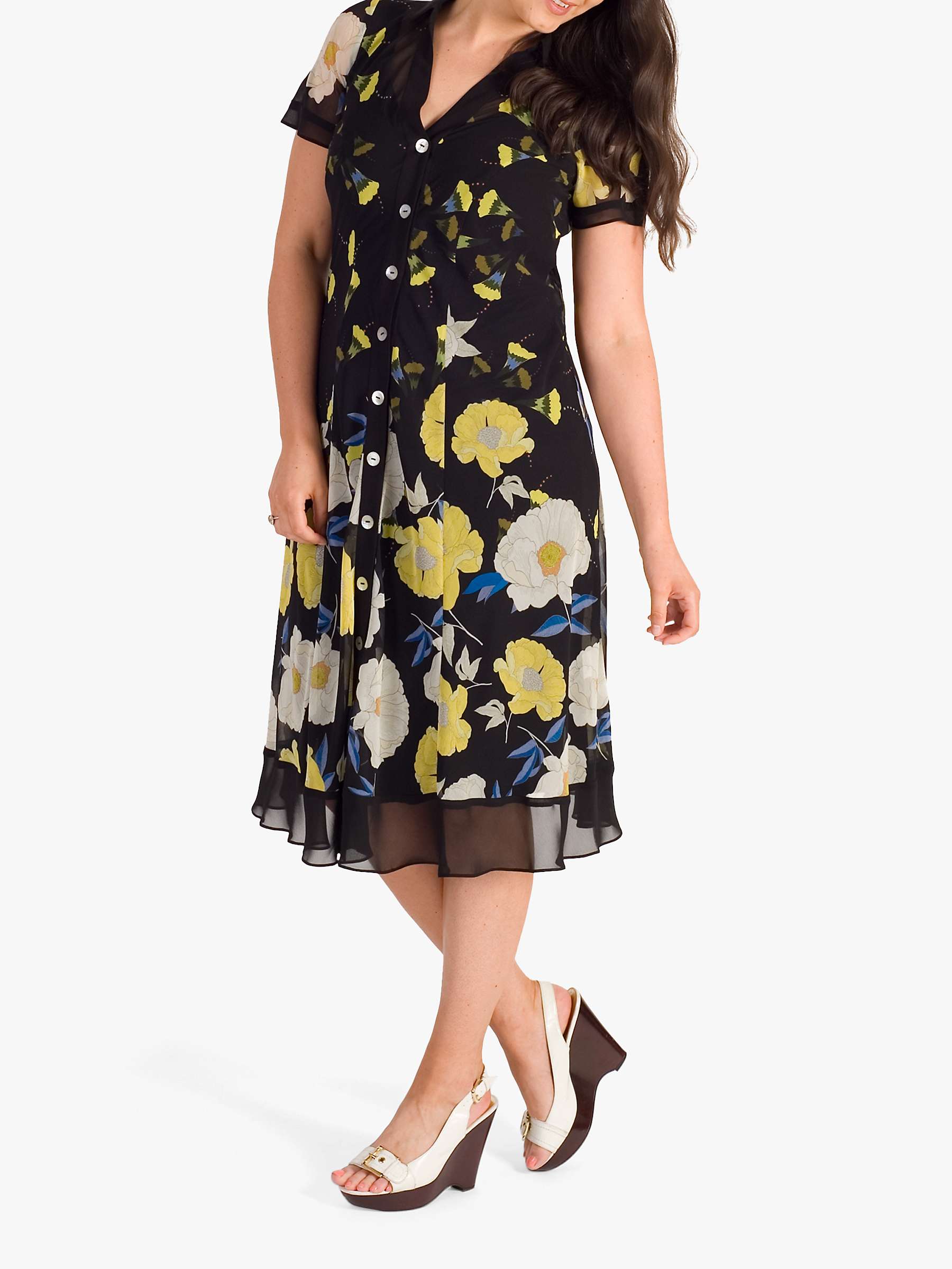 Buy chesca Floral Poppy Border Shirt Dress, Black/Yellow Online at johnlewis.com