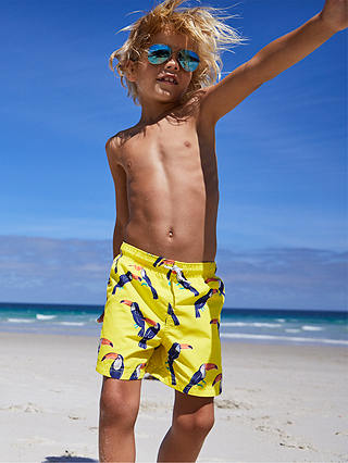 Mini Boden Boys' Bathers Swimming Shorts, Yellow Toucans