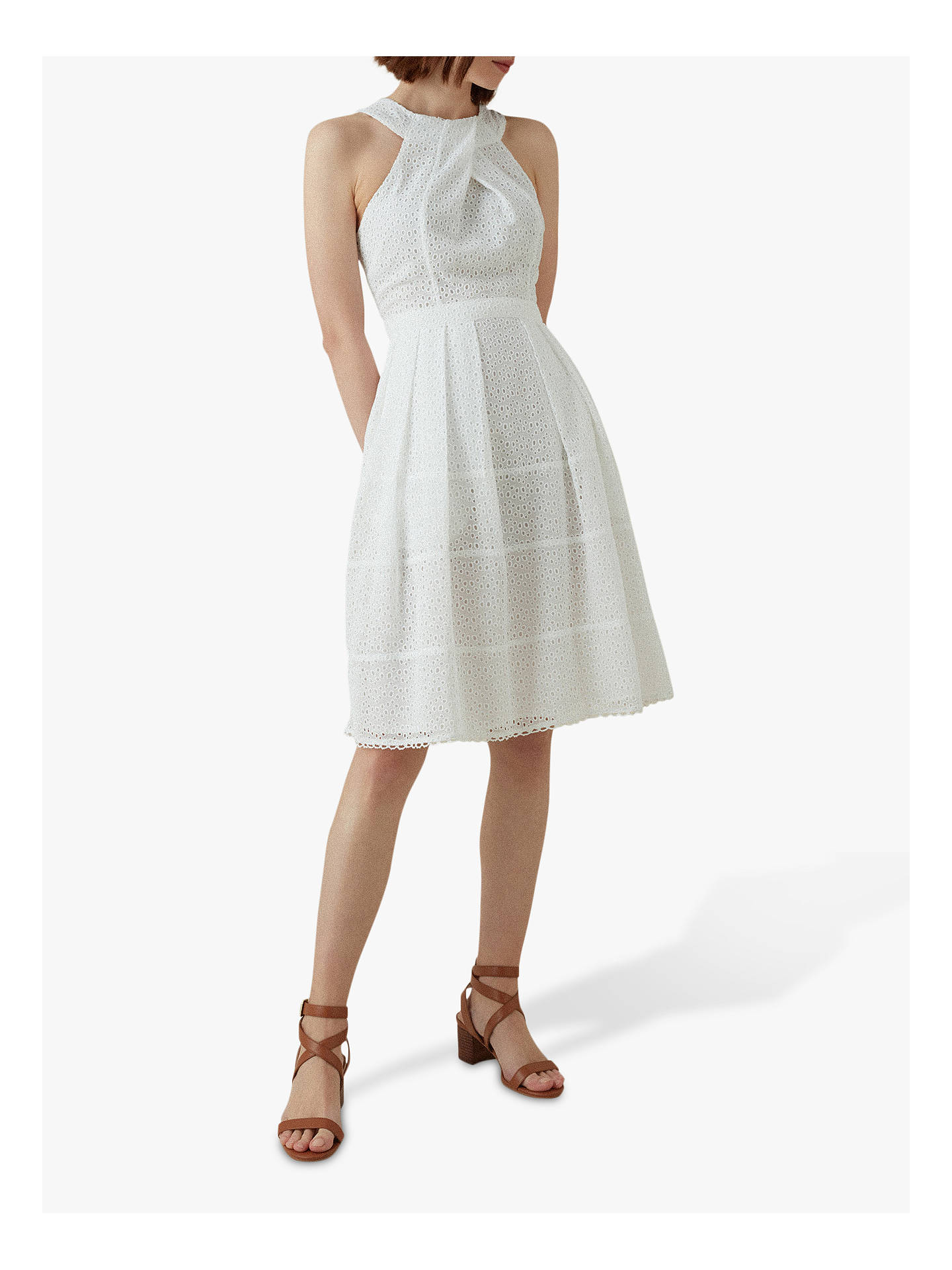 Karen Millen Broderie Halterneck Dress, White at John Lewis & Partners