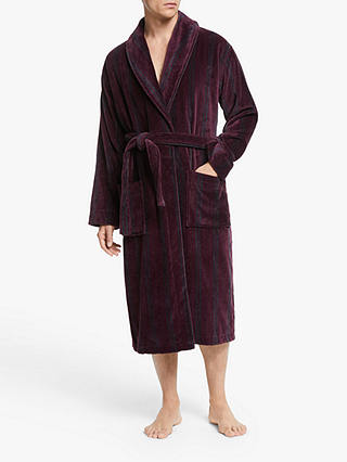 John Lewis & Partners Cotton Velour Stripe Robe, Burgundy