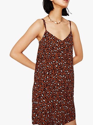 Warehouse Leopard Cami Mini Dress, Tan