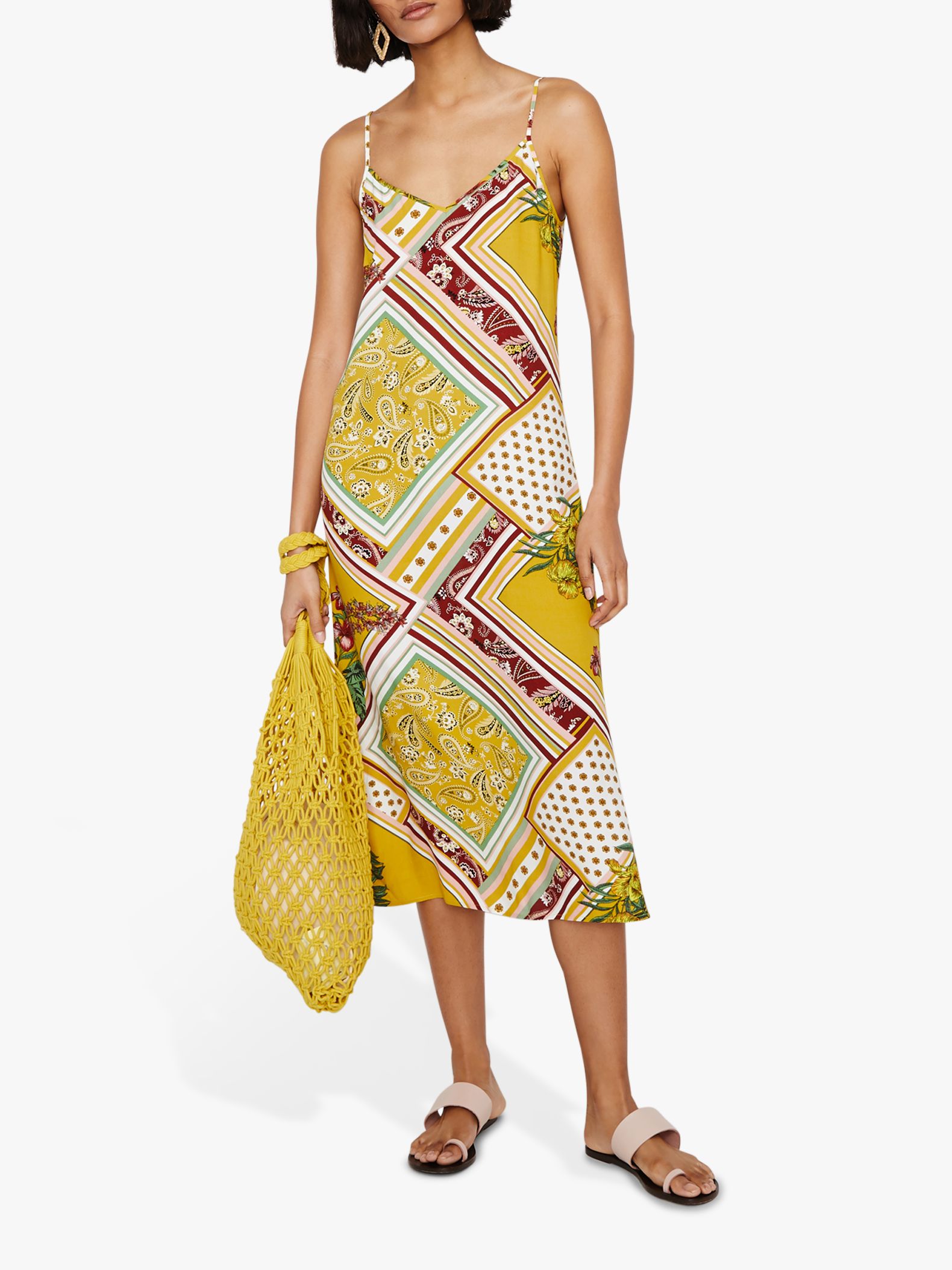 Warehouse Scarf Print Cami Dress, Yellow/Multi