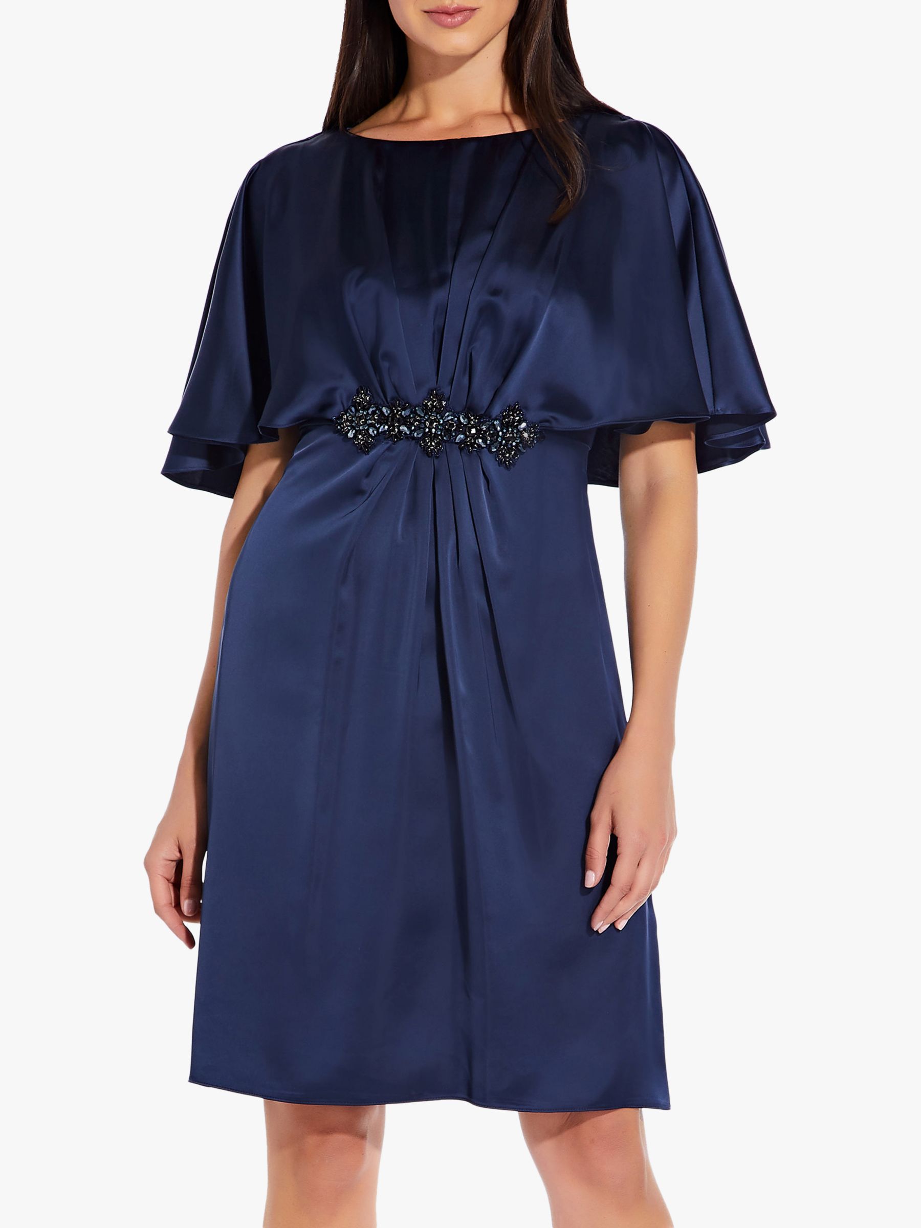 Adrianna Papell Satin Capelet Dress, Midnight