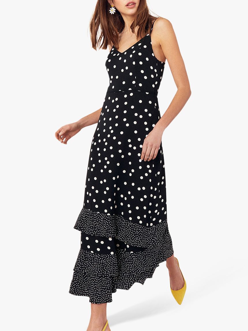 Oasis Spot Tier Maxi Dress, Black/White