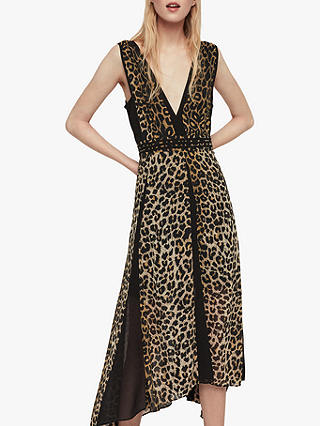 AllSaints Macella Leppo Dress, Leopard Yellow