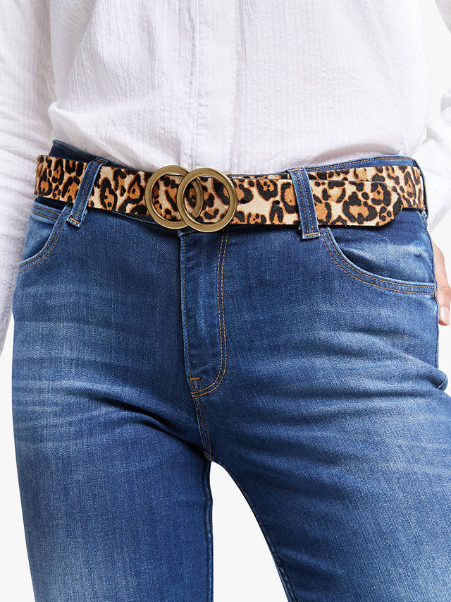 John Lewis Olivia Double O Ring Buckle Leather Belt, Leopard