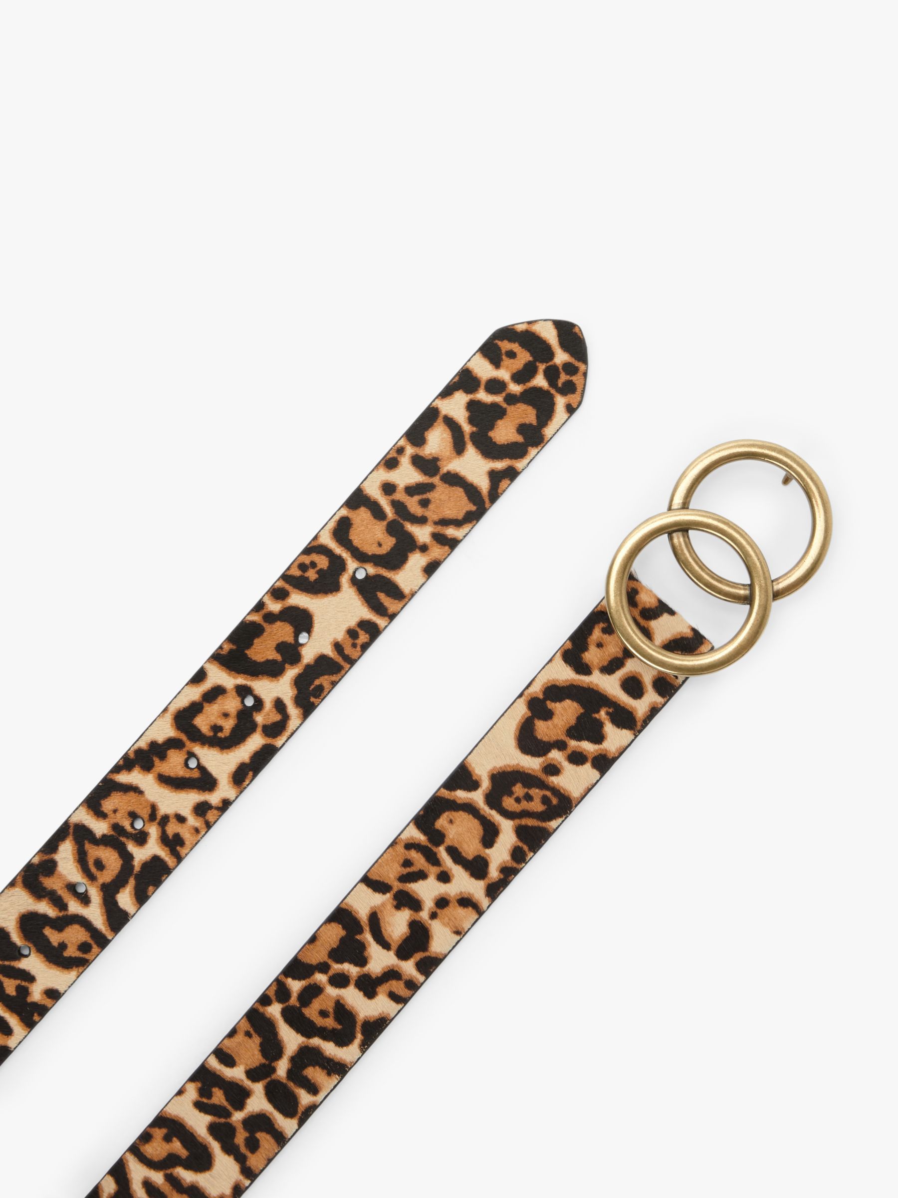 John Lewis Olivia Double O Ring Buckle Leather Belt, Leopard, S