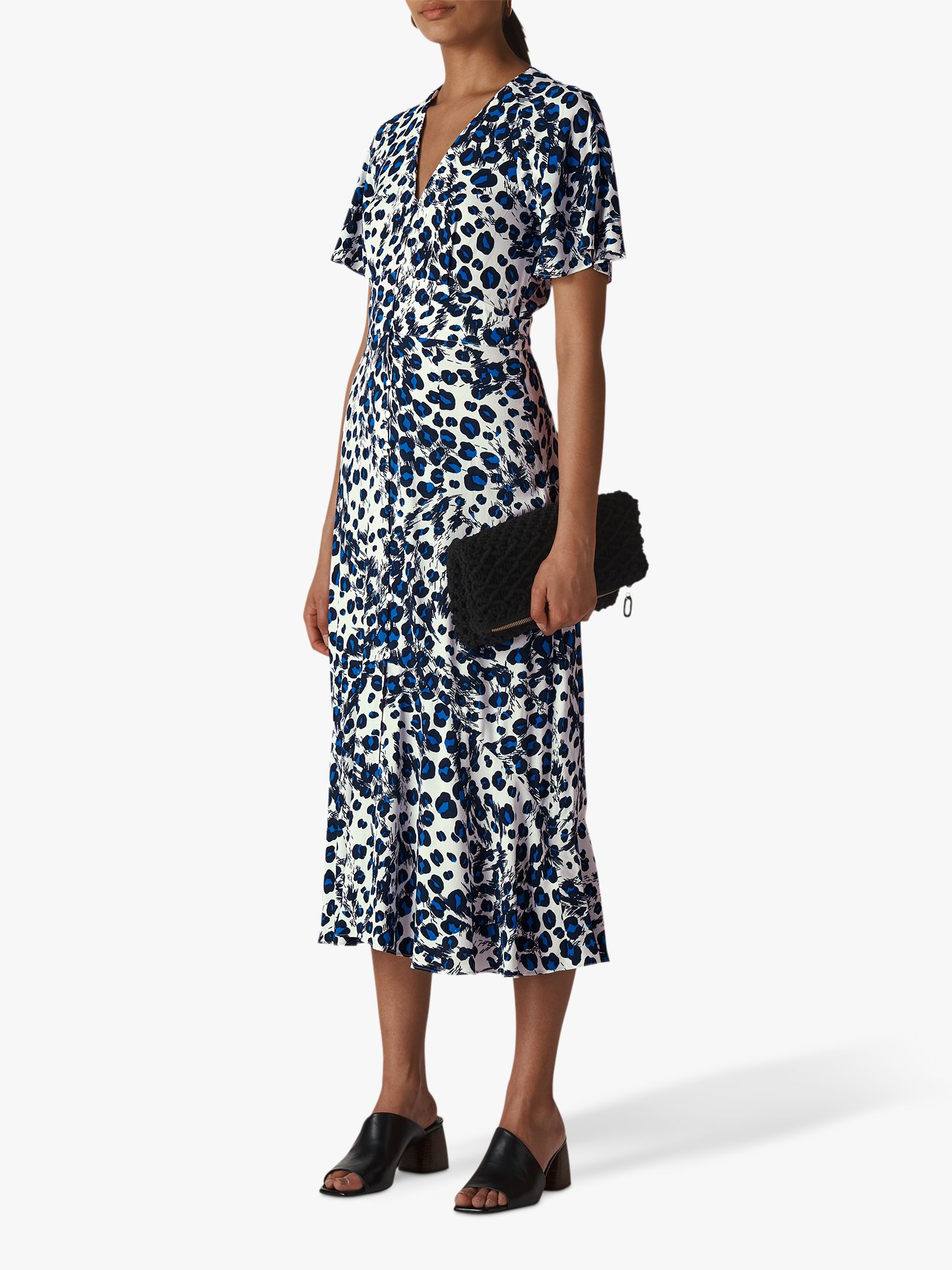 Whistles Brushed Leopard Button Dress, Blue/Multi at John Lewis & Partners