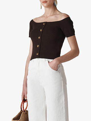 Whistles Button Front Ribbed Knitted Top
