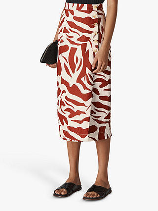 Whistles Linen Zebra Print Skirt, Multi