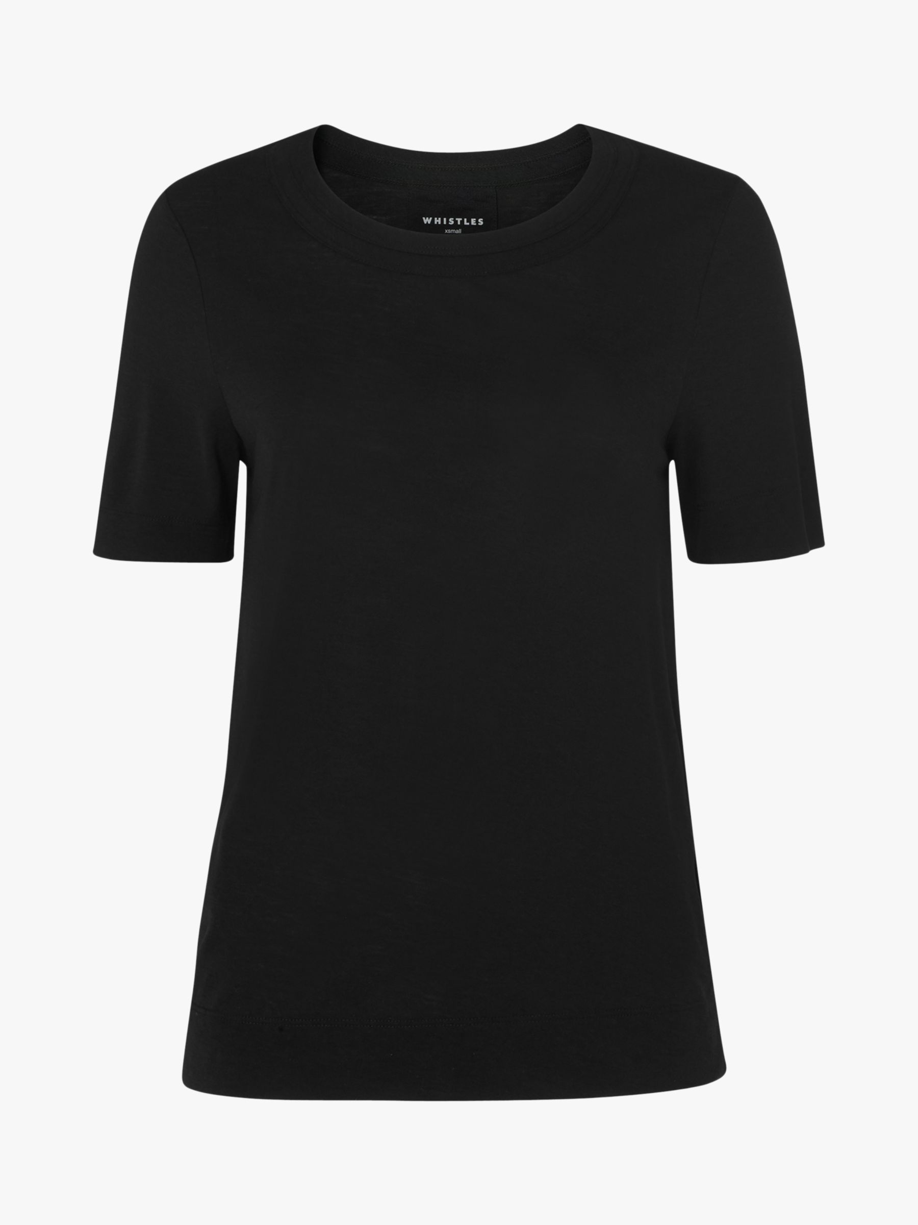 Whistles Rosa Double Trim T-Shirt, Black at John Lewis & Partners