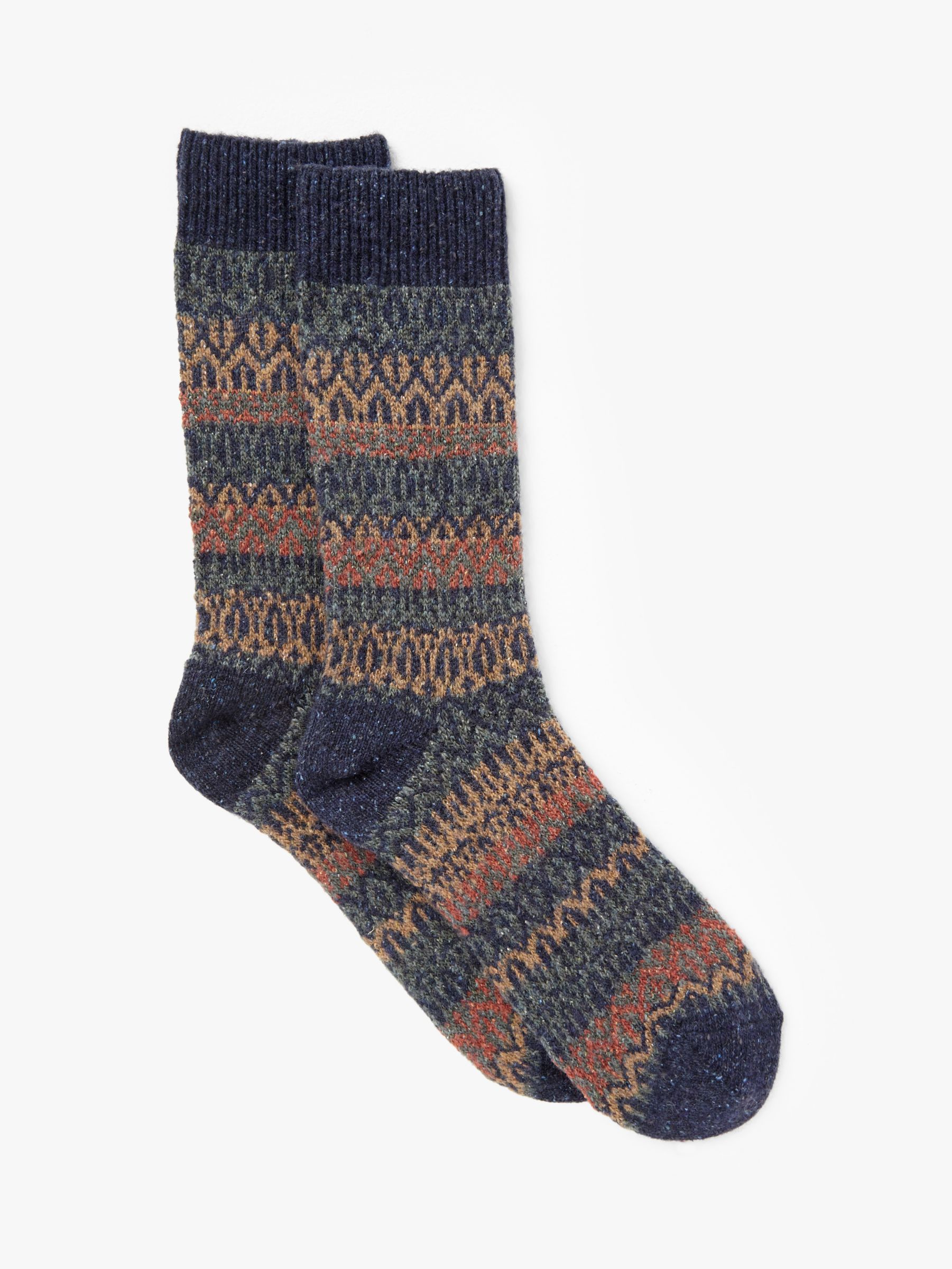 John Lewis & Partners Wool Silk Blend Fair Isle Boot Socks, Multi