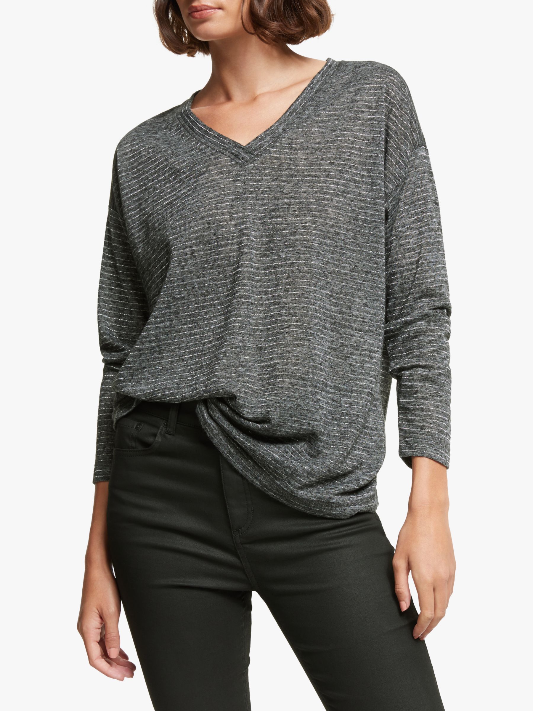 AND/OR Daria Dolman Stripe Top, Charcoal/Silver