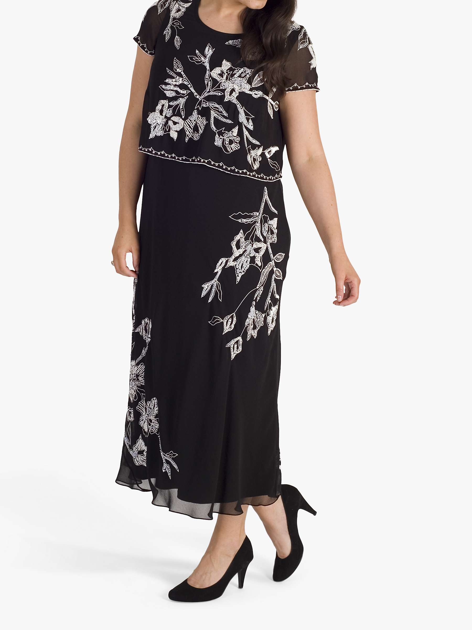 Buy chesca Lily Bead Embroidered Double Layered Chiffon Dress, Black/Ivory Online at johnlewis.com