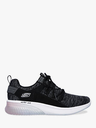 Skechers Sketch Air Lace Up Trainers, Black/Pink
