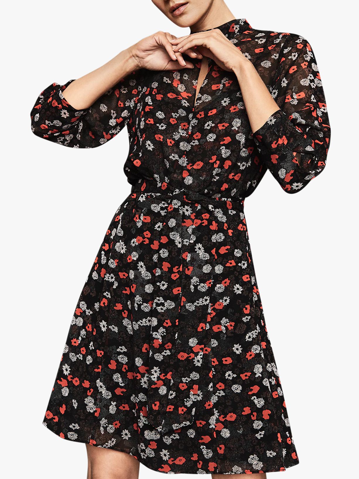 Reiss Peony Poppy Print Dress, Red/Black