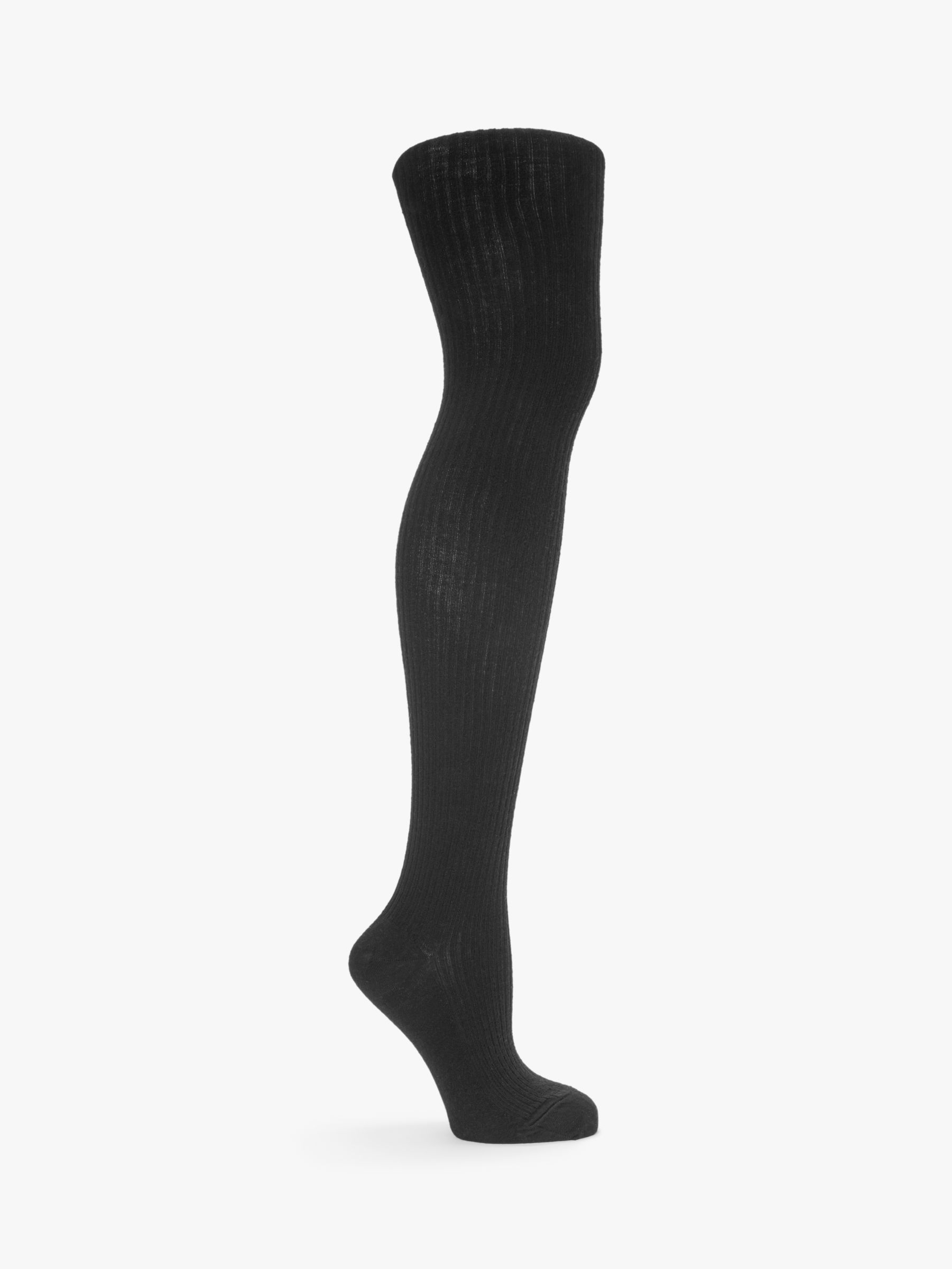 John Lewis & Partners Cashmere Touch Ribbed Opaque Tights, Black