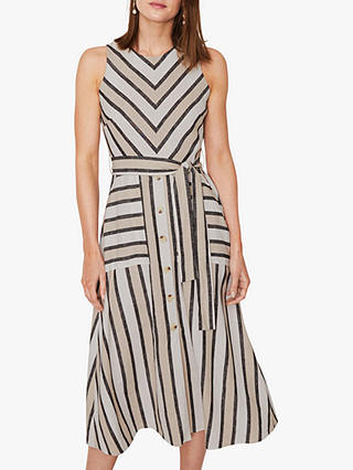 Warehouse Striped Linen Blend Dress, Neutral