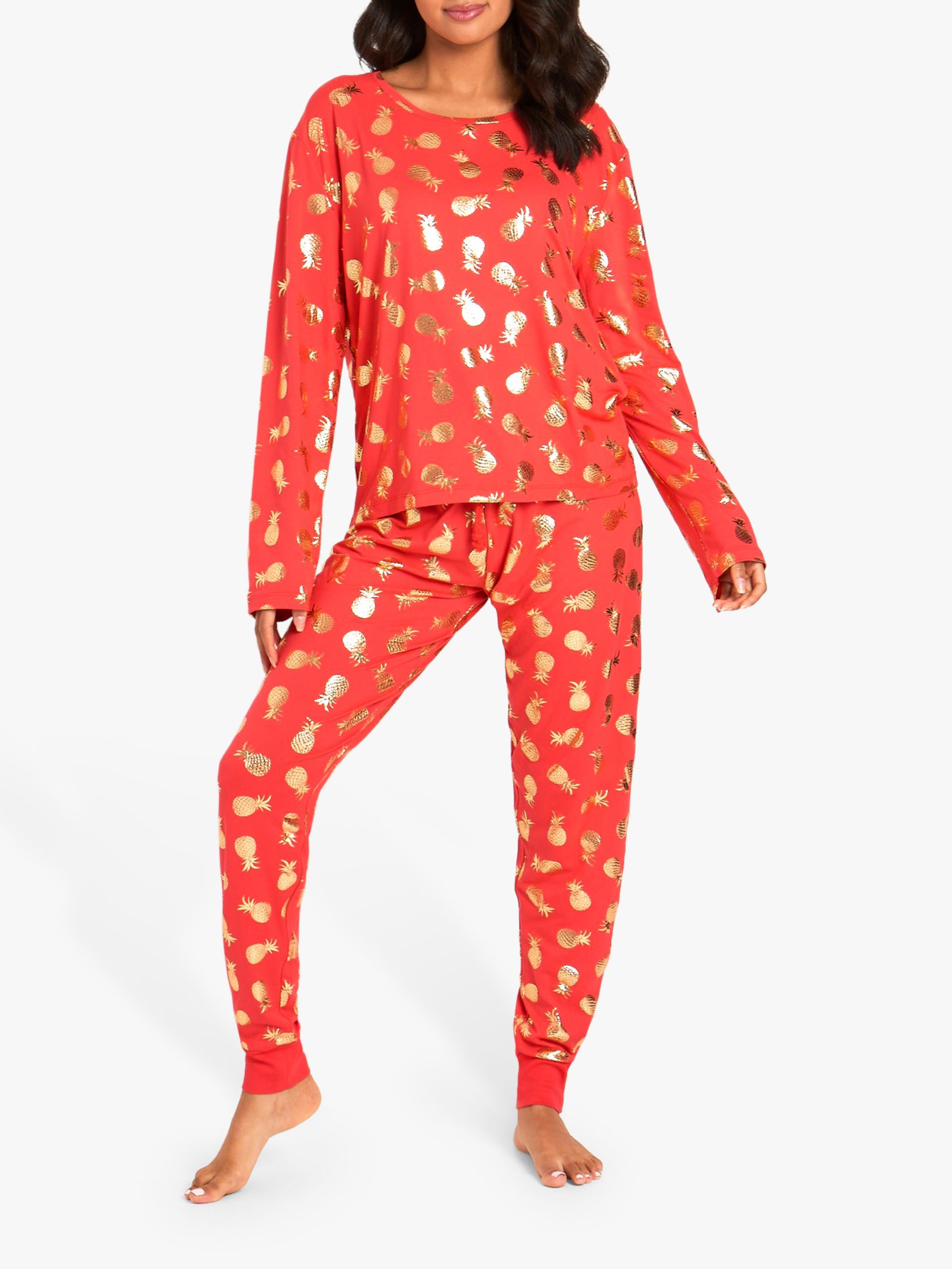 Chelsea Peers Pineapple Print Pyjama Set Red Gold At John Lewis Partners