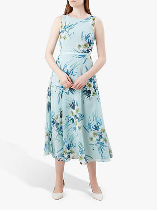 Hobbs Carly Floral Print Midi Dress, Blue