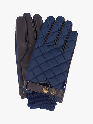 Barbour Quilted Leather Gloves, Navy