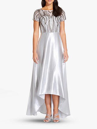 Adrianna Papell Embroidery Satin Dress, Silver/Gold