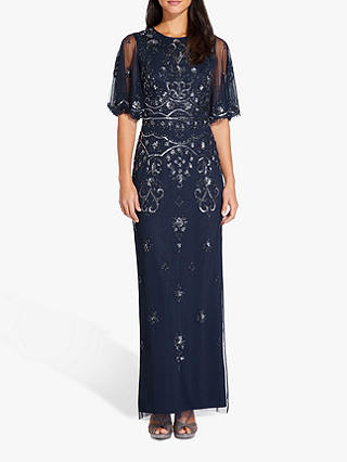 Adrianna Papell Beaded Wide Sleeve Gown, Midnight