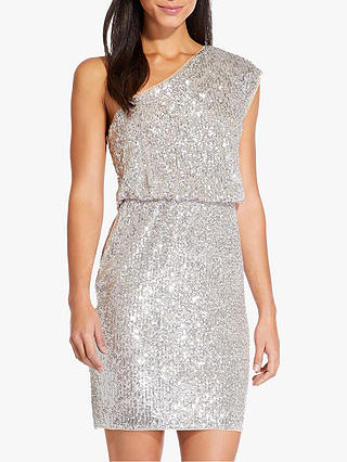 Adrianna Papell One Shoulder Sequin Dress, Silver
