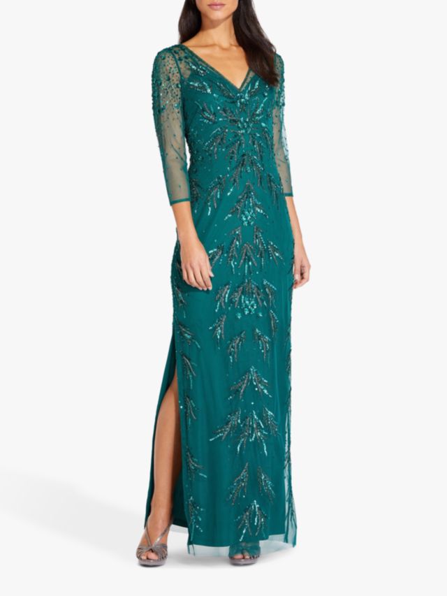 Adrianna Papell Beaded Mesh Maxi Dress Dark Jade 6