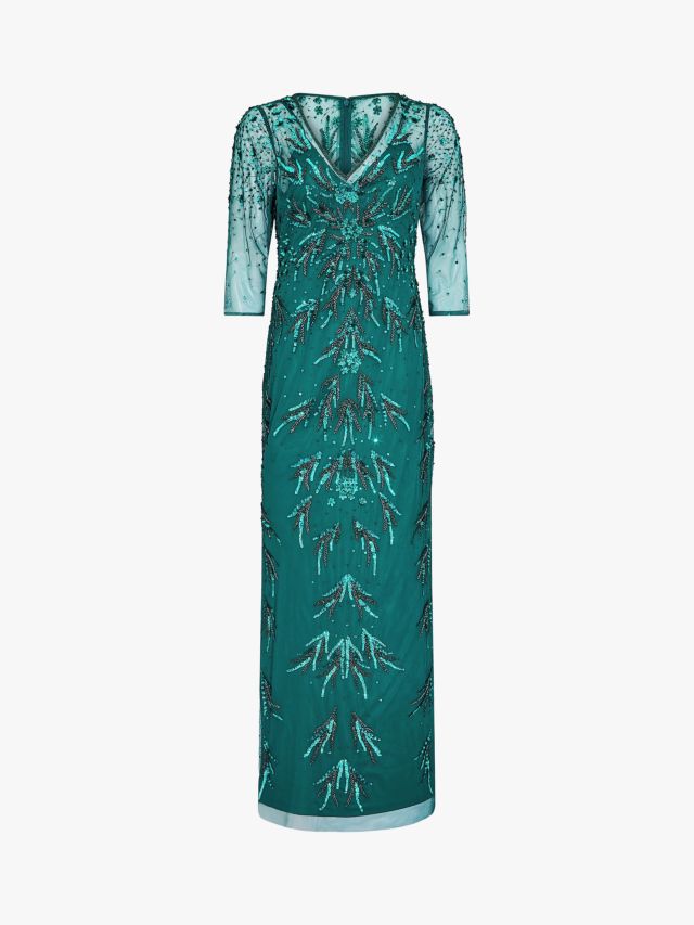 Adrianna Papell Beaded Mesh Maxi Dress Dark Jade 6