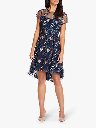 Adrianna Papell Floral Embroidered Flared Dress, Navy