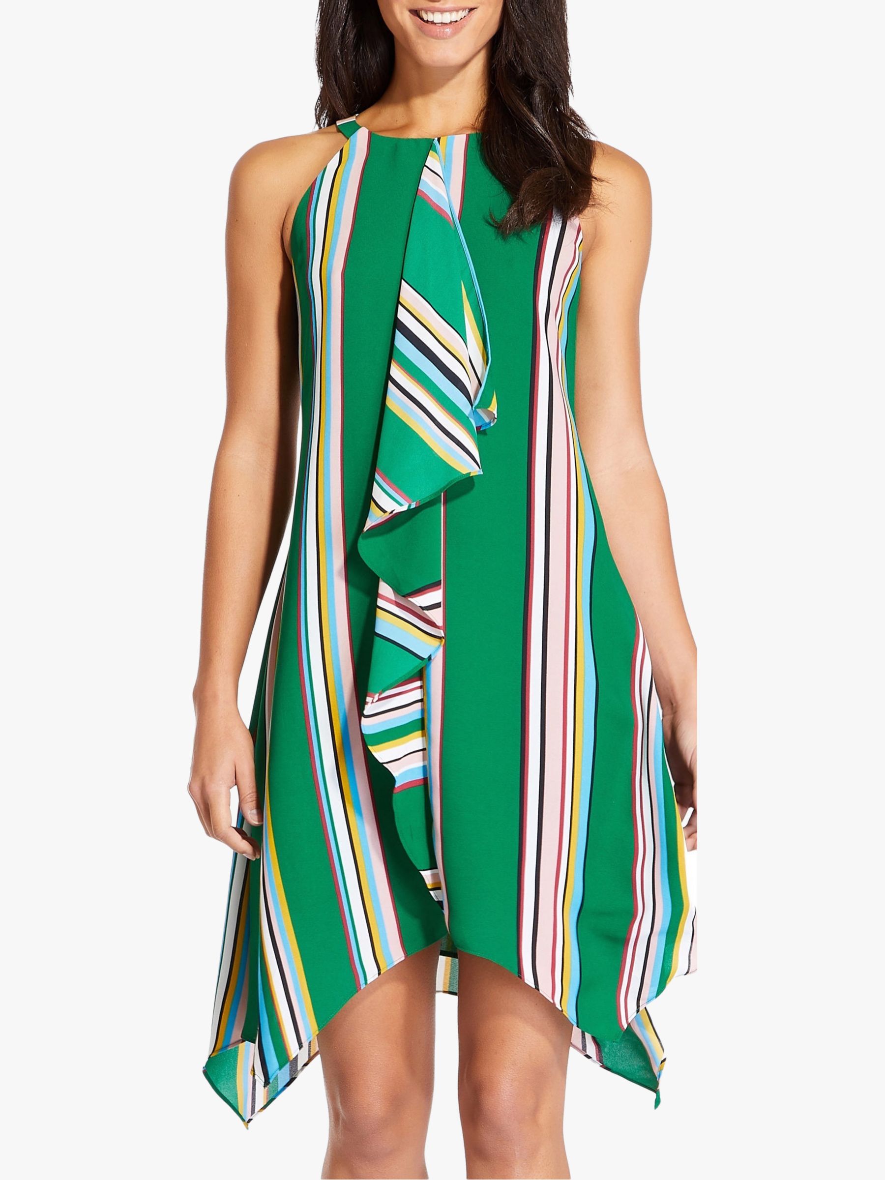 Adrianna Papell Striped Handkerchief Dress, Green/Multi