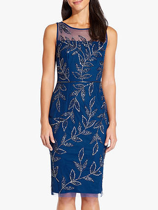 Adrianna Papell Beaded Leaf Dress, Night Blue