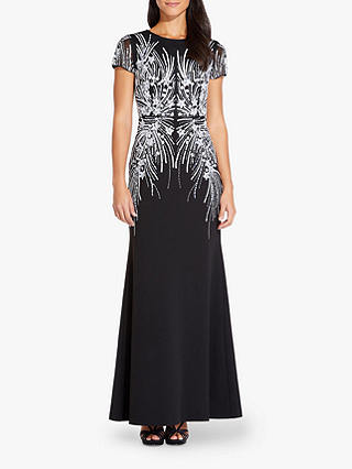 Adrianna Papell Beaded Mermaid Dress, Black/Ivory