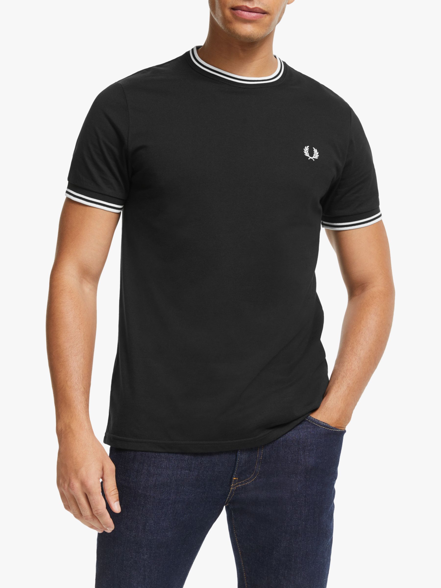 Fred Perry Twin Tipped T-Shirt, Black at John Lewis & Partners
