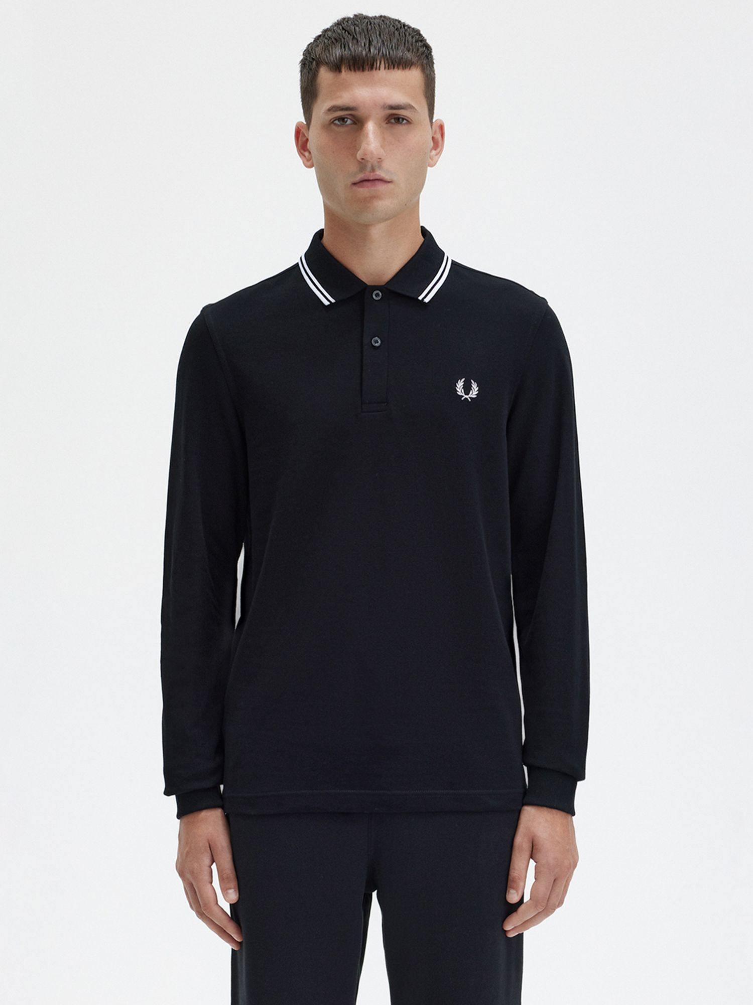 Fred Perry Twin Tipped Long Sleeve Polo Shirt, Black, M