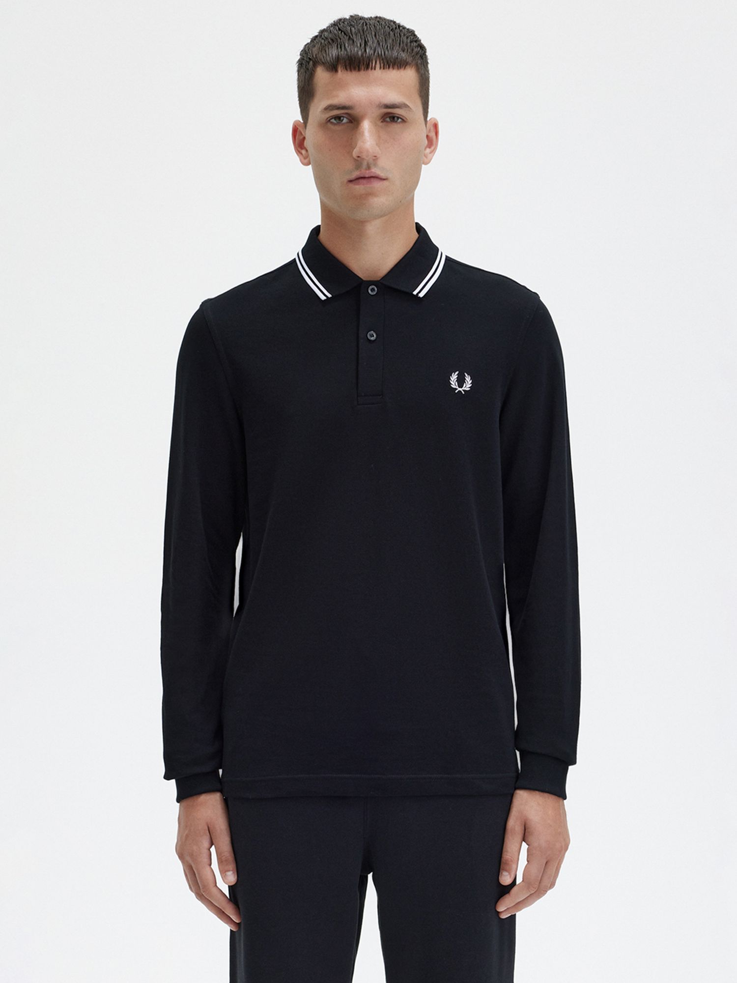 Fred Perry Twin Tipped Long Sleeve Polo Shirt, Black, M