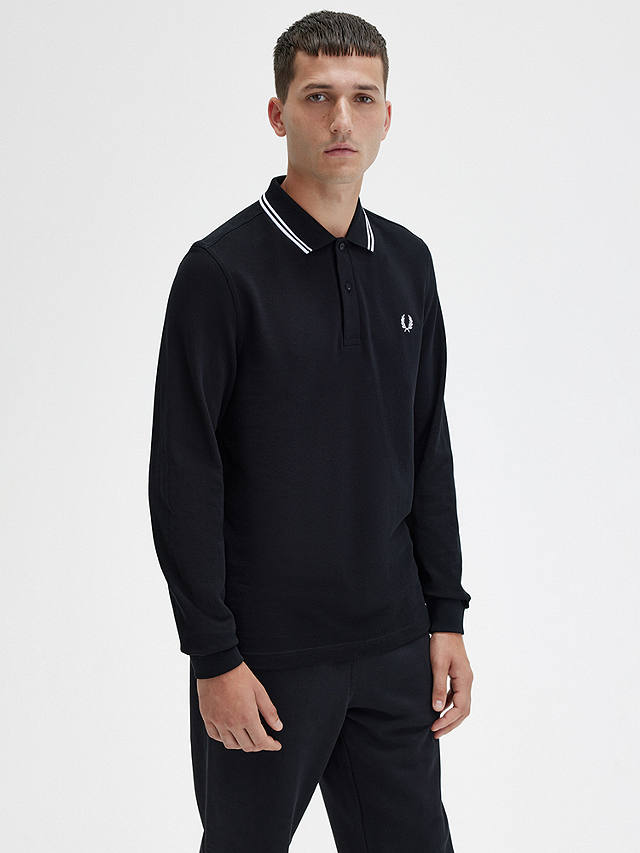 Fred Perry Twin Tipped Long Sleeve Polo Shirt, Black