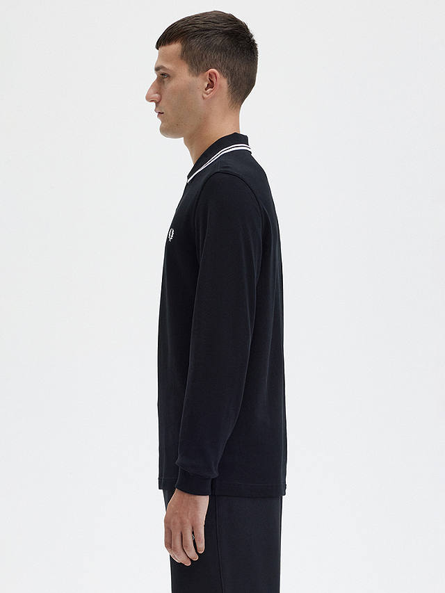 Fred Perry Twin Tipped Long Sleeve Polo Shirt, Black
