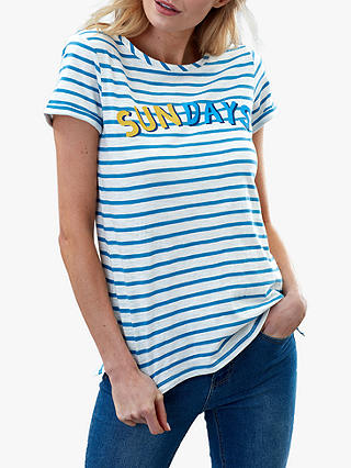 Joules Nessa Stripe Sunday Print Jersey T-Shirt, Blue